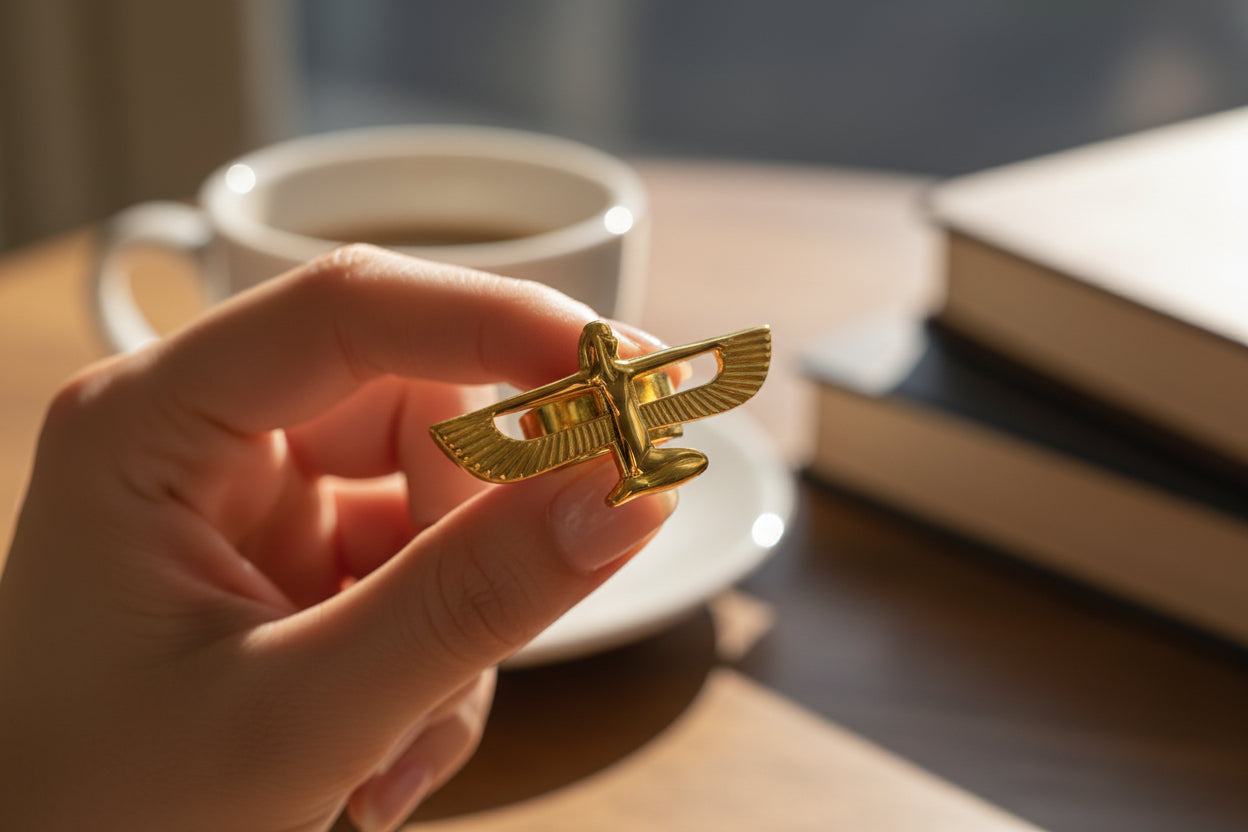 Gold Goddess Isis Ring, Egyptian Jewelry, Adjustable Divine Minimalist Gift