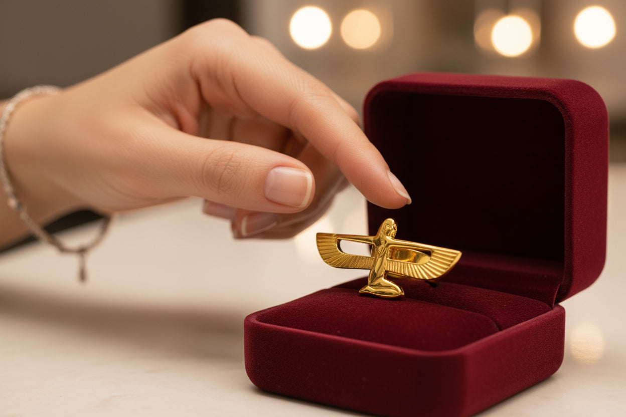 Gold Goddess Isis Ring, Egyptian Jewelry, Adjustable Divine Minimalist Gift