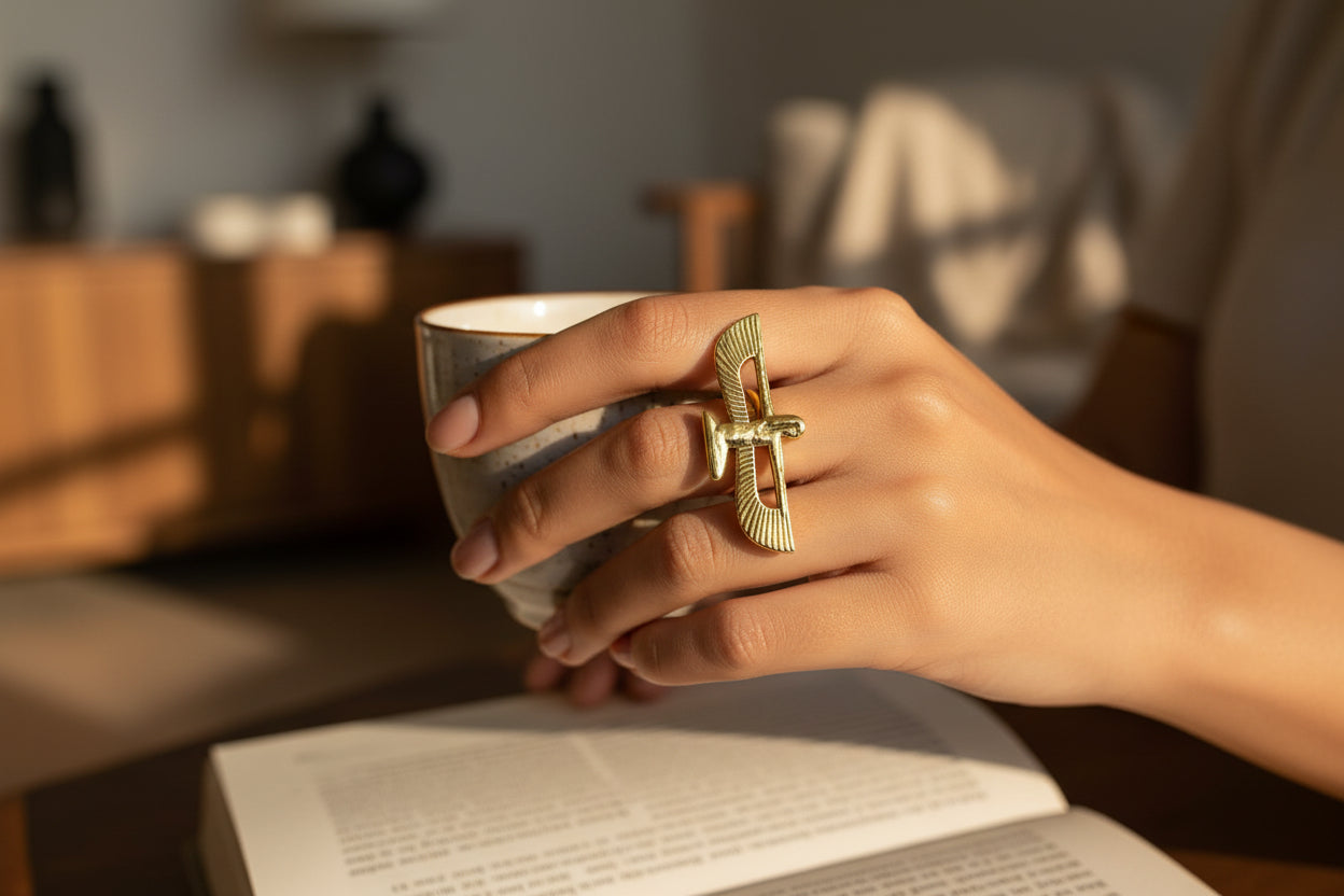 Gold Goddess Isis Ring, Egyptian Jewelry, Adjustable Divine Minimalist Gift