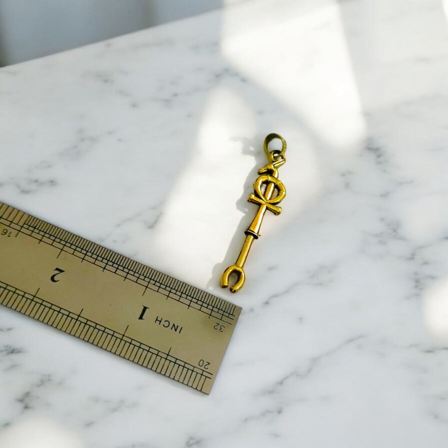 Gold Was Scepter Ankh Pendant, Egyptian Talisman Necklace
