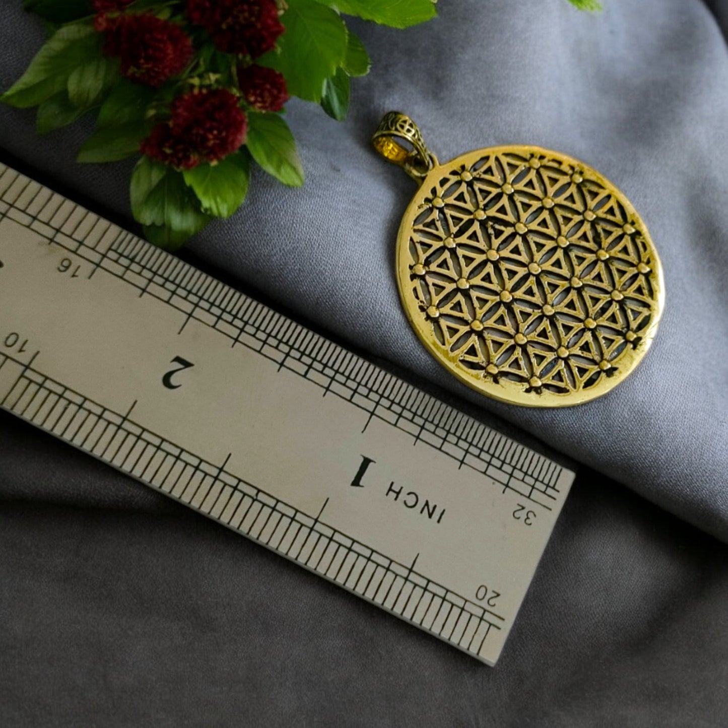 Gold Flower of Life Pendant, Egyptian Talisman Necklace