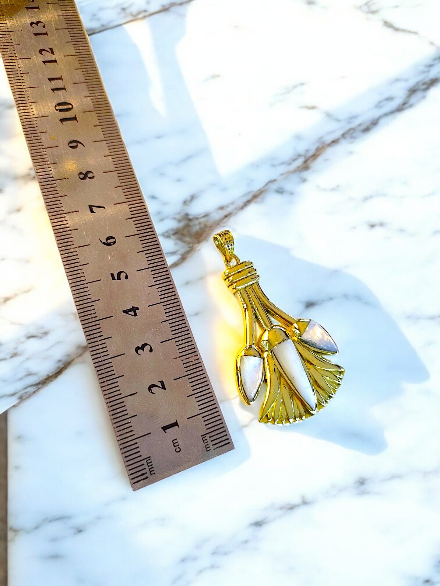 Gold Lotus Flower Necklace, Egyptian Mother of Pearl Pendant