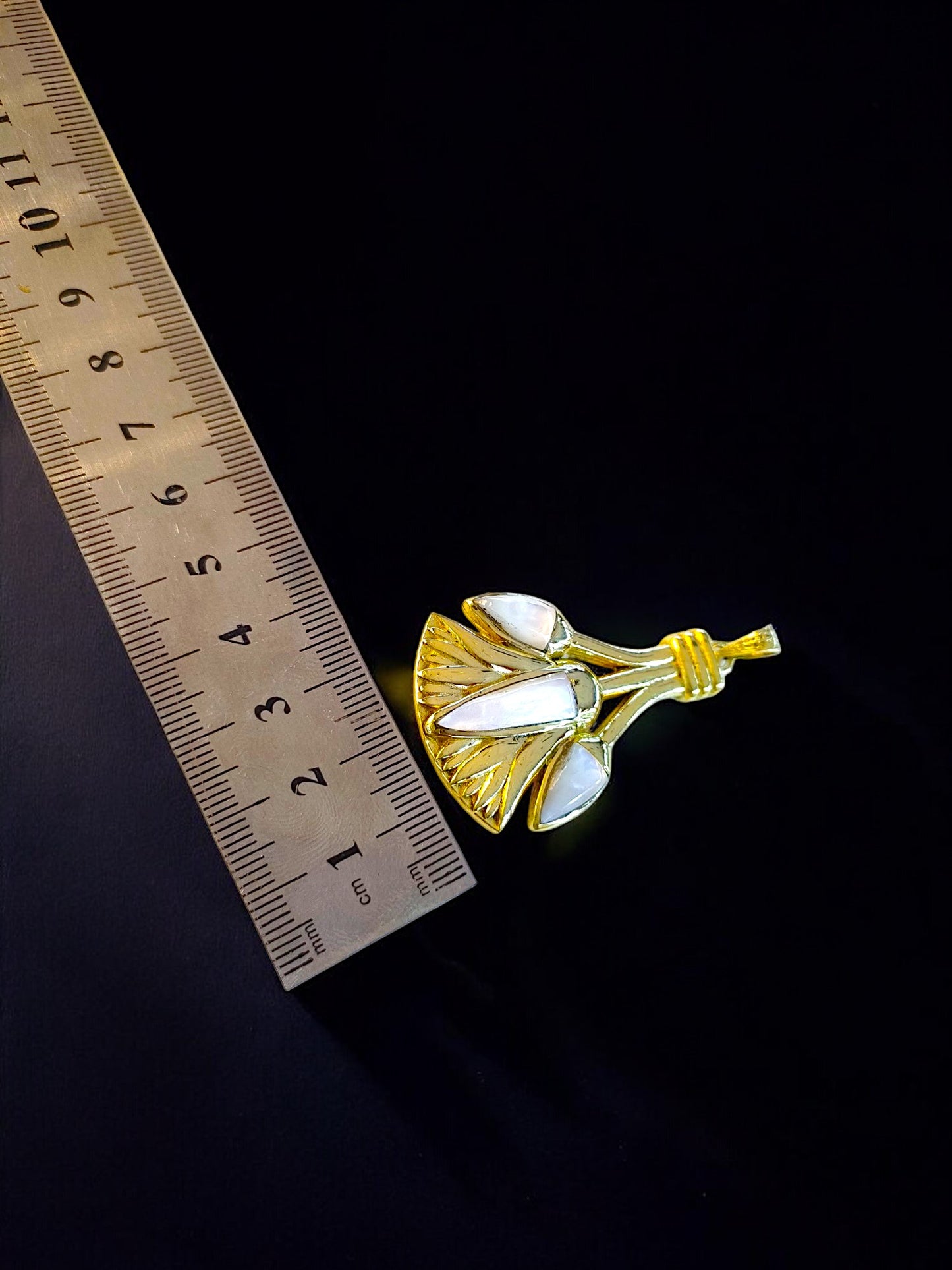 Gold Lotus Flower Necklace, Egyptian Mother of Pearl Pendant