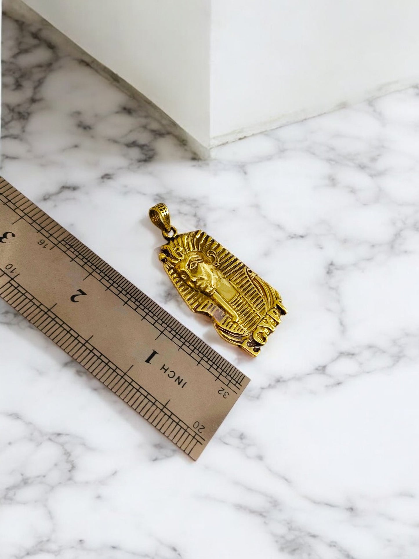 Gold Pharaoh Mask Pendant, Egyptian Talisman Necklace