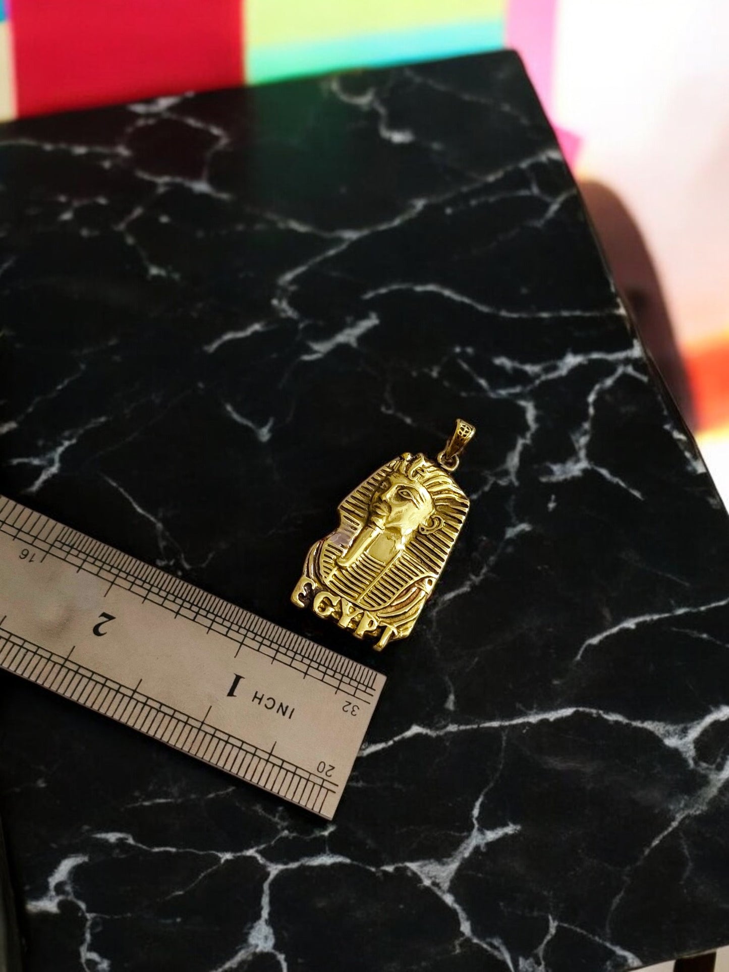 Gold Pharaoh Mask Pendant, Egyptian Talisman Necklace