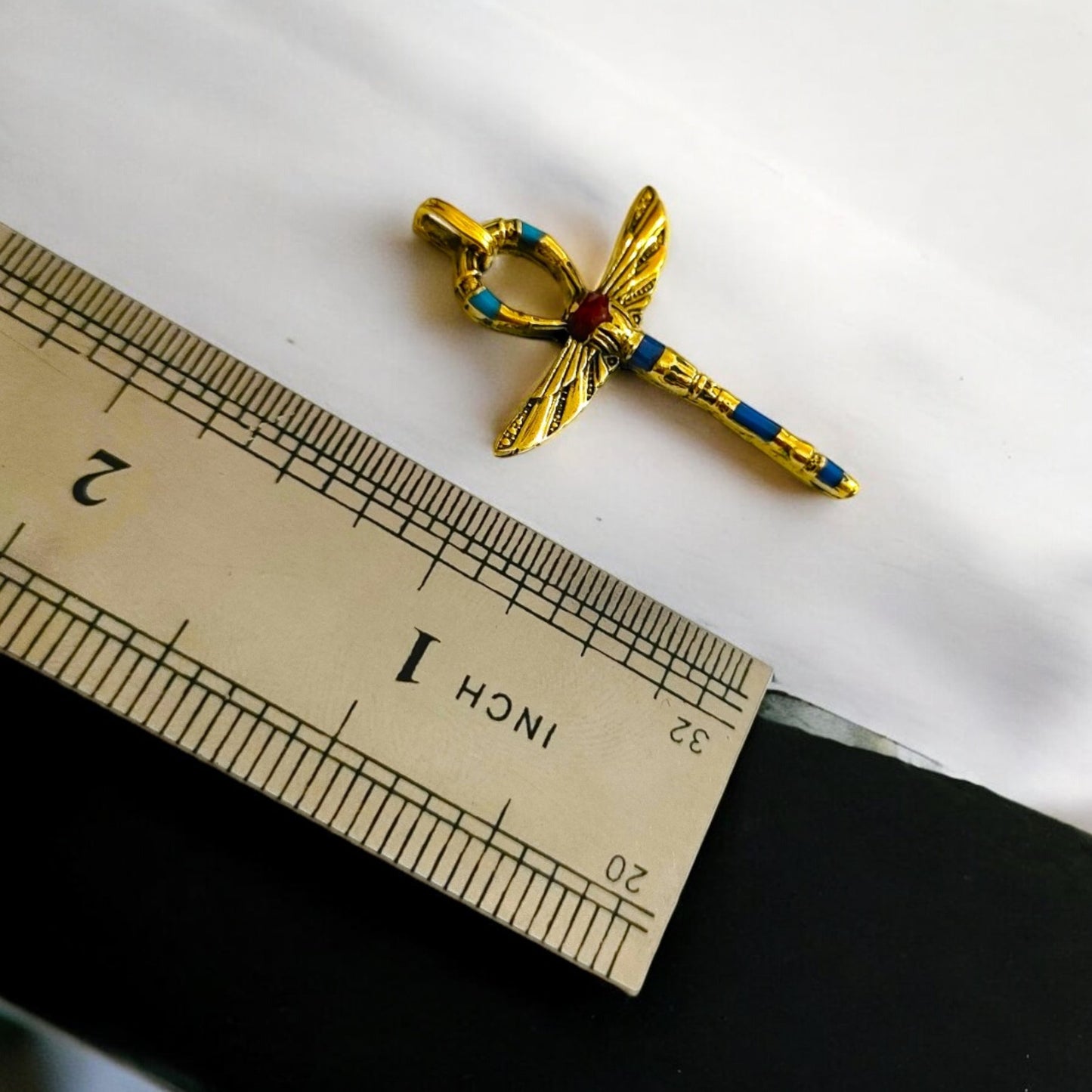 Gold Winged Ankh Pendant Necklace, Egyptian Key of Life Talisman