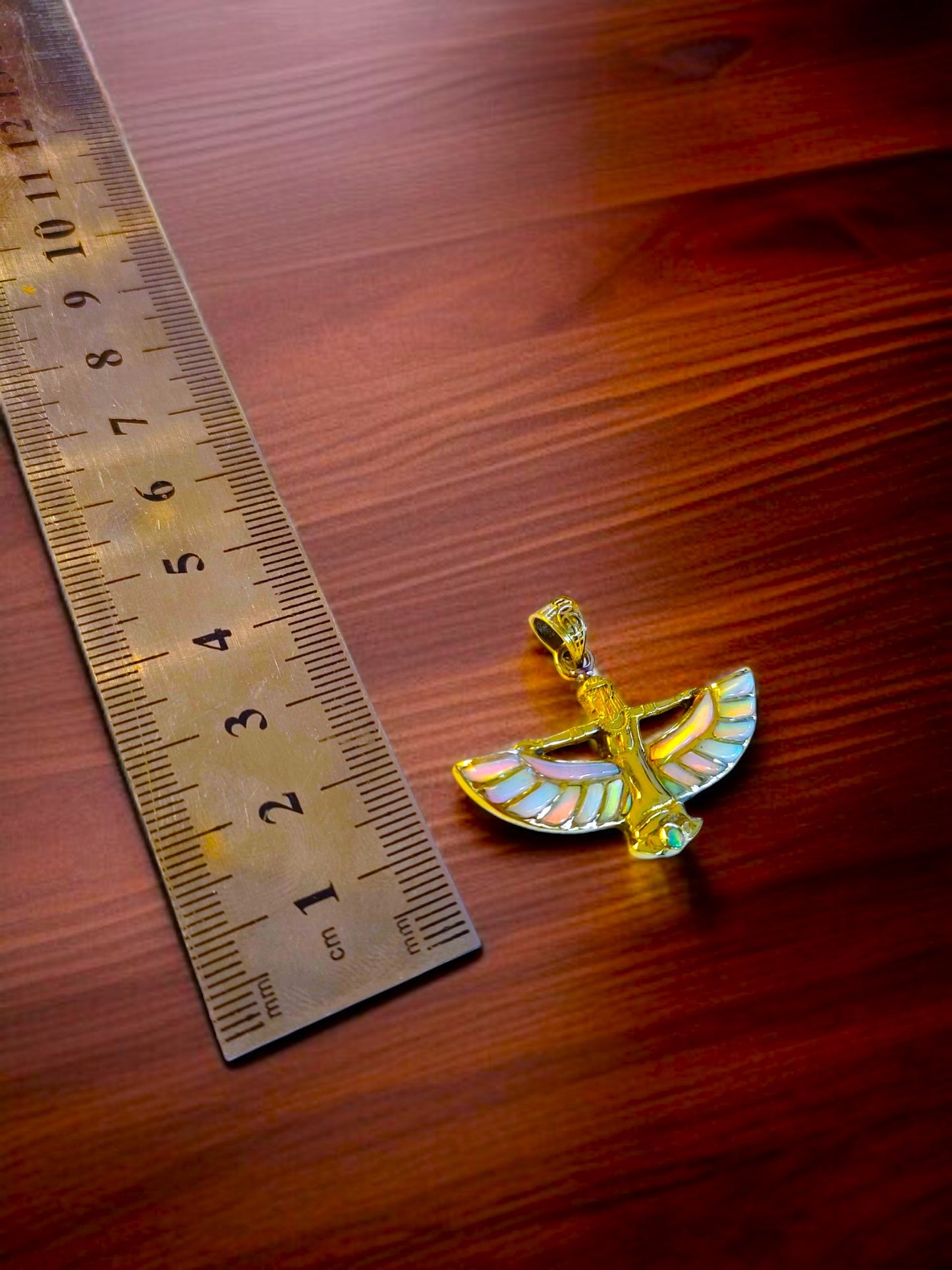 Opal Unique Gold Winged Goddess Isis Dainty Pendant Necklace, Egyptian Jewelry, Divine Pendant, Gift for Men and Women