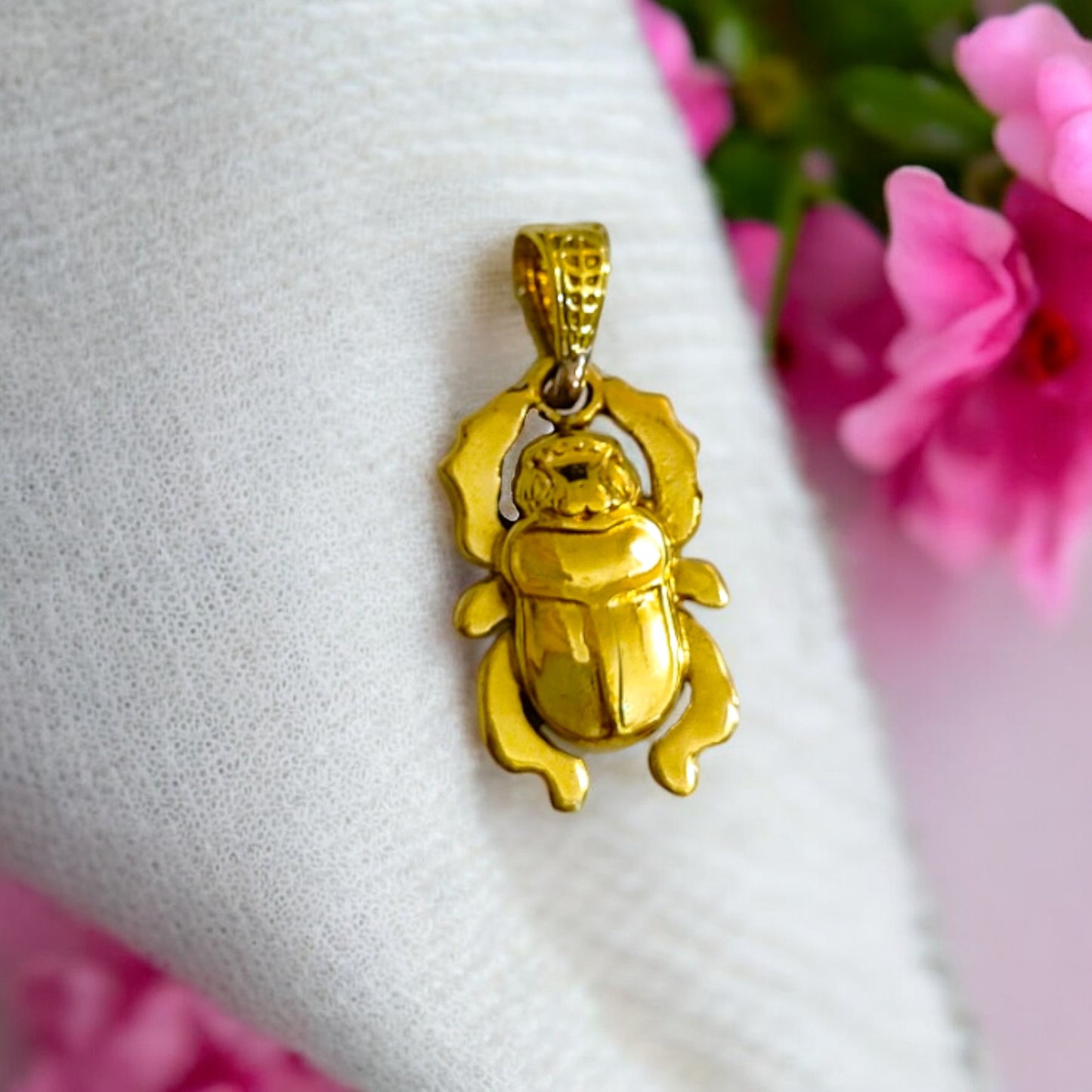 Gold Egyptian Scarab Pendant Necklace, Turquoise Talisman Jewelry