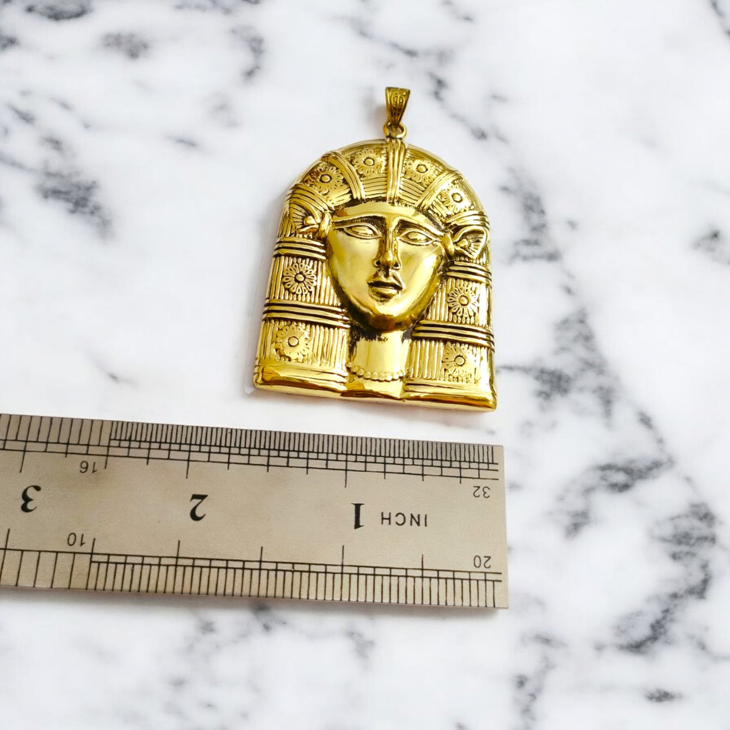 Gold Goddess Hathor Pendant: Large Egyptian Goddess Necklace
