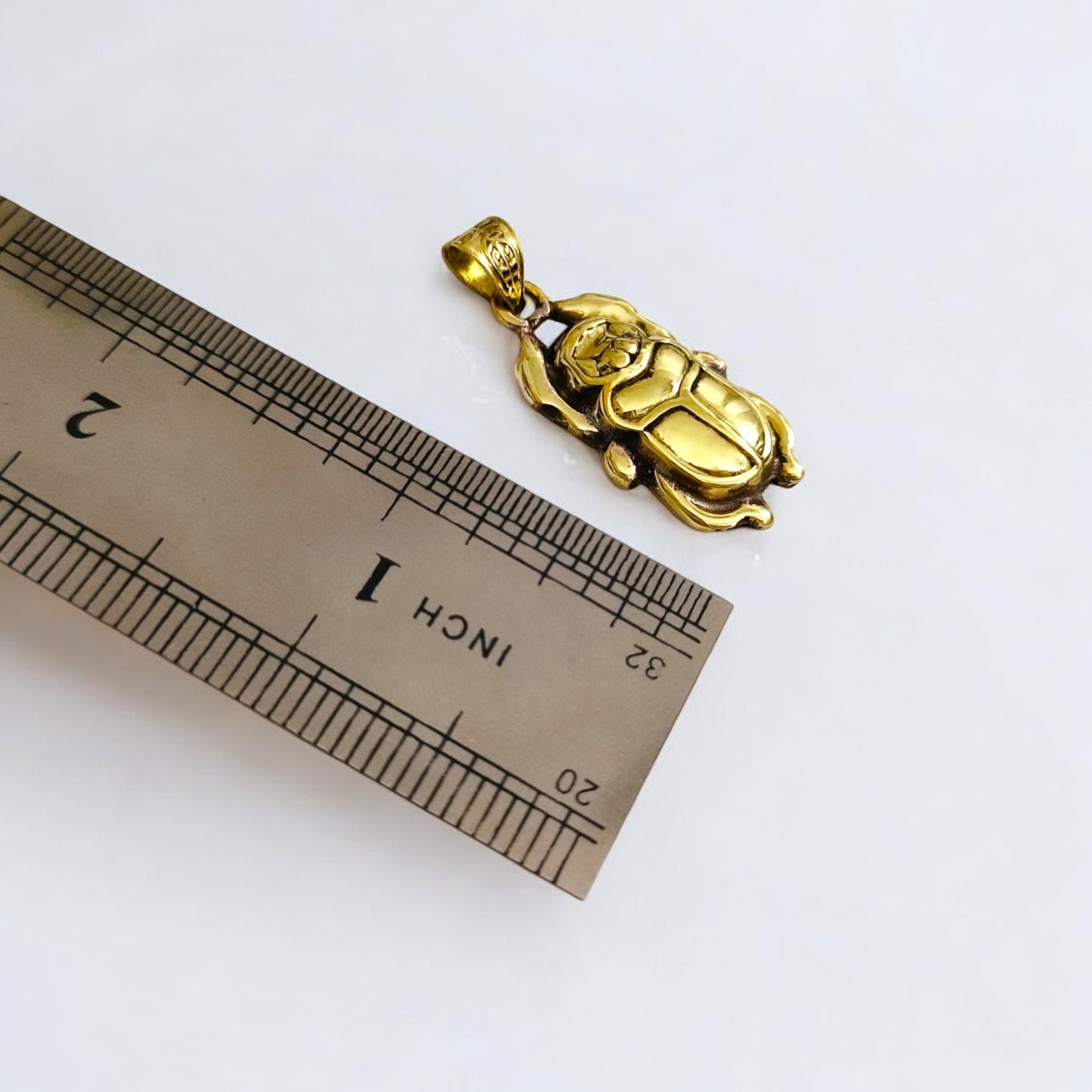 Gold Scarab Beetle Pendant Necklace, Egyptian Revival Talisman
