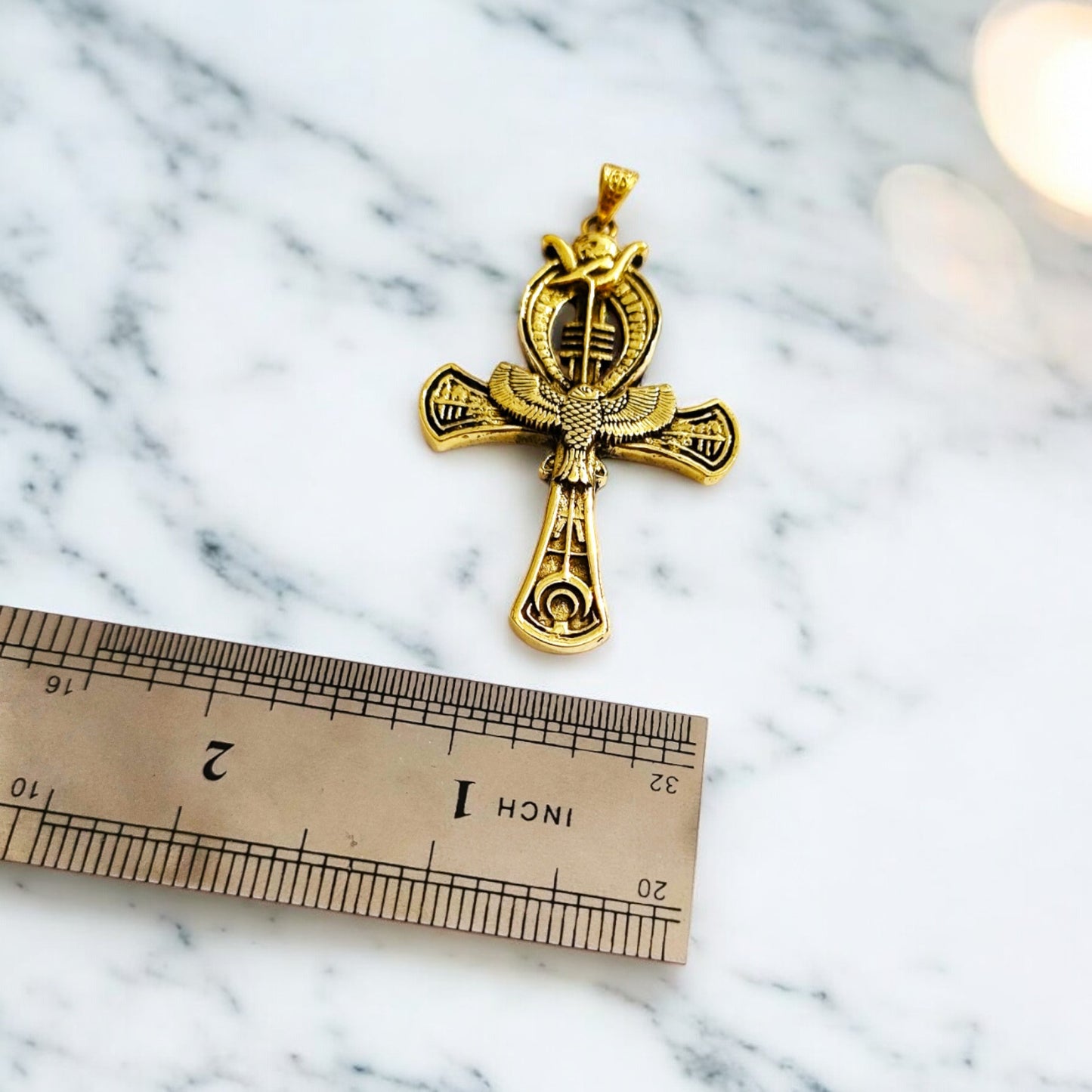 Gold Ankh Pendant, Egyptian Talisman Necklace