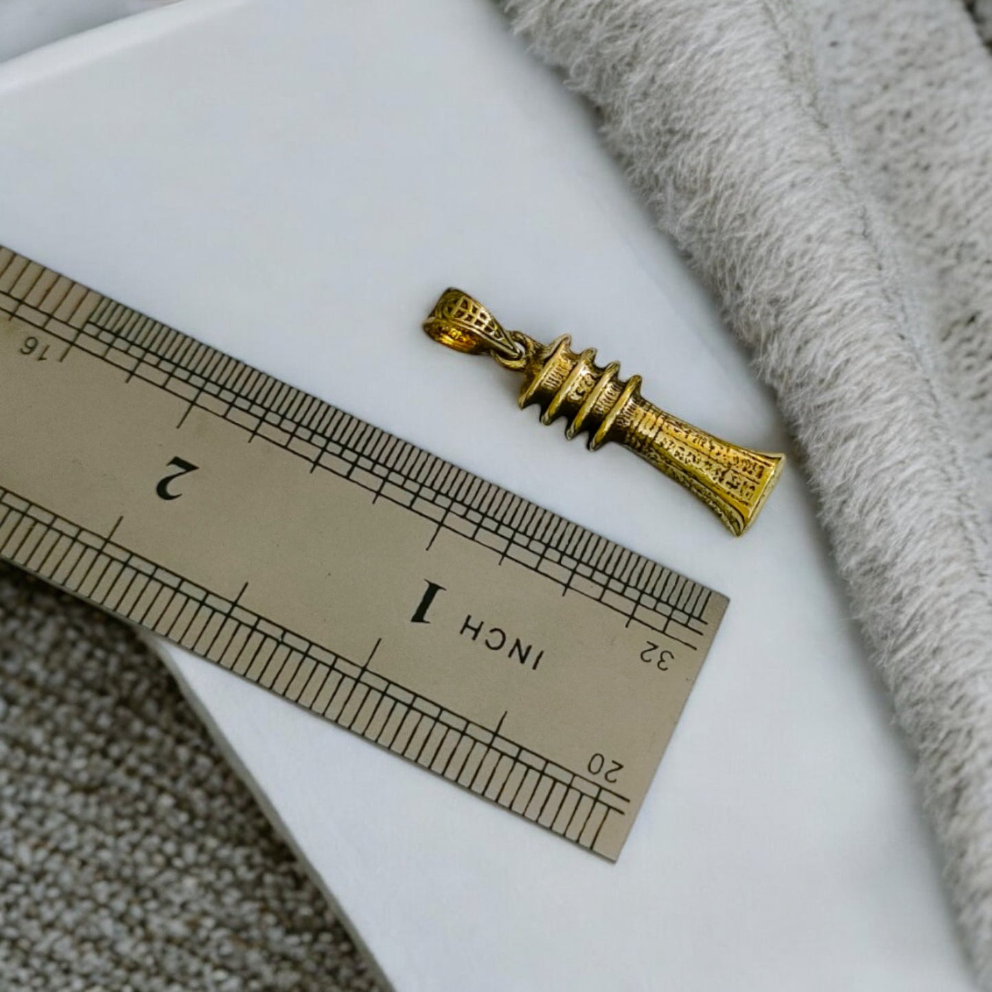 Gold Djed Pillar Pendant, Egyptian Talisman Necklace