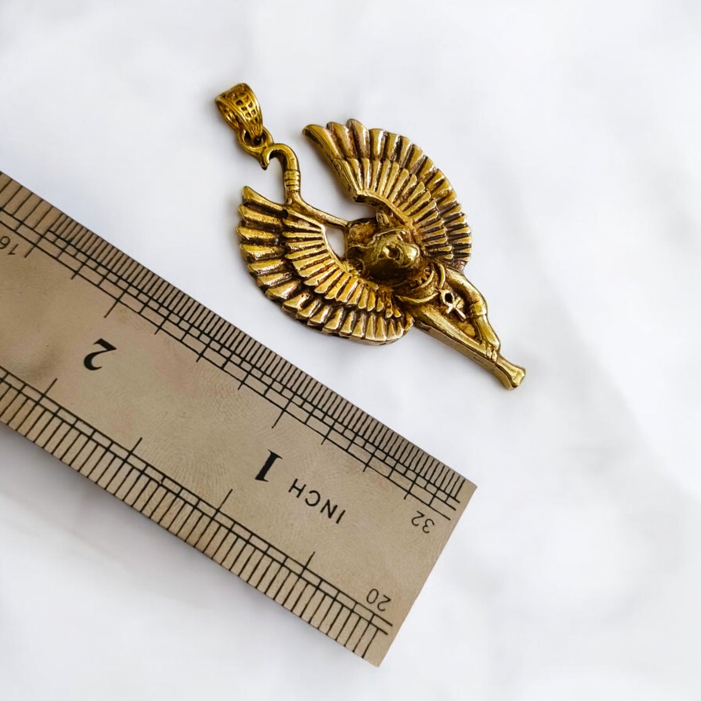 Gold Winged Bastet Cat Pendant Necklace, Egyptian Revival Talisman